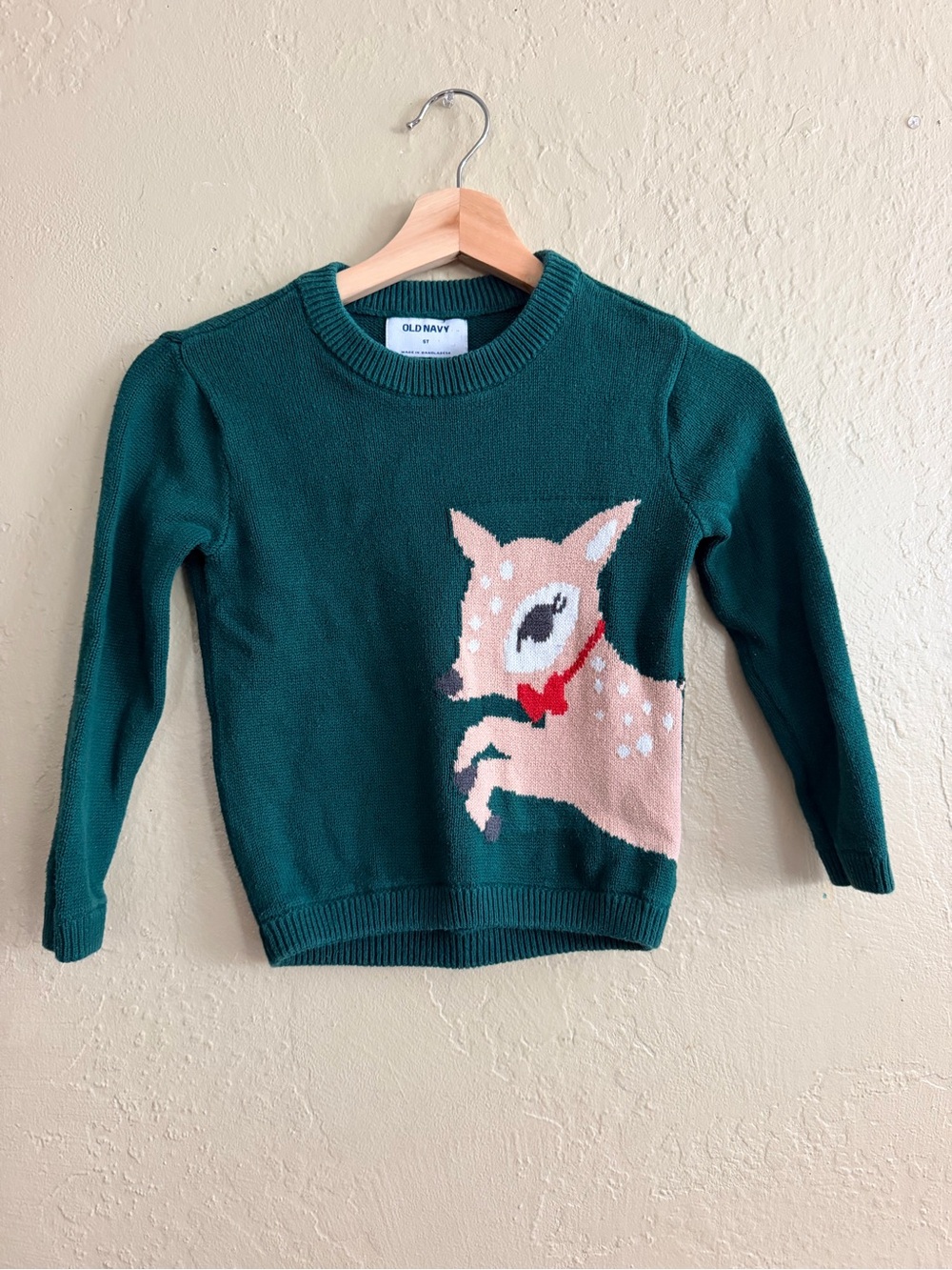 Old Navy Teal Girls Sweater with Pink Deer Motif